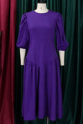 Women Plus Round Neck High Waist Elegant Half Puff Sleeve Dress