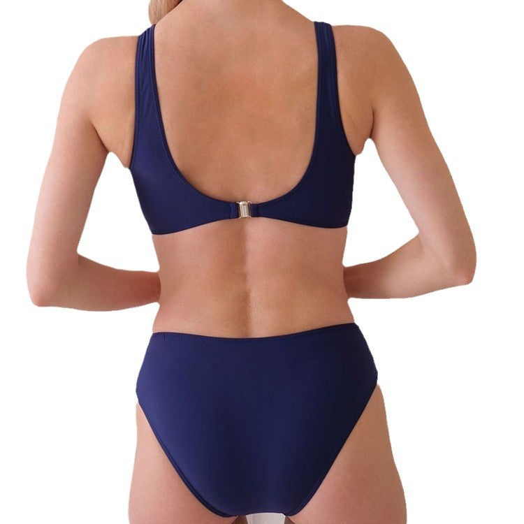 Two-Piece Swimsuit, Solid Color, High-Waist Bikini Set