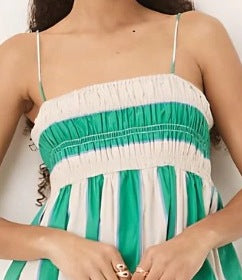 Summer Fashion Lace-Up Color-Block Striped Waist Dress for Women