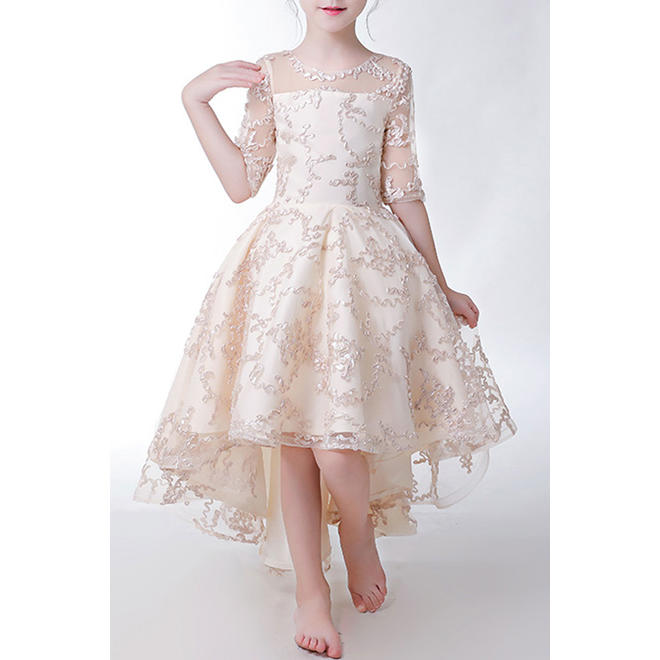 Kids Baby Girls Round Neck Lace Fancy Dress