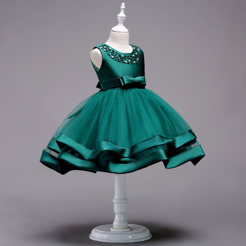 Kid Girl Elegant Bead Embroidered Multilayer Dress