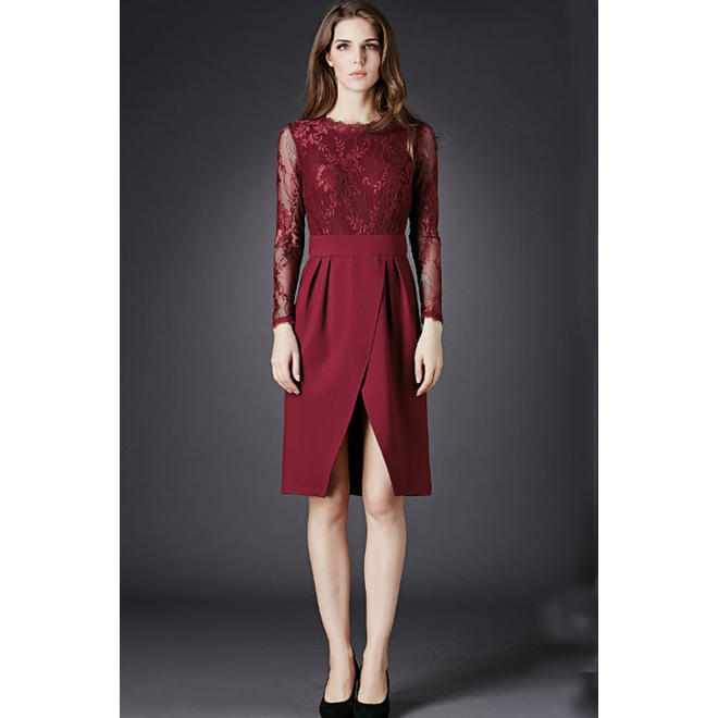 Jhon Peters Women's Long sleeves Victoria Backhams Bud Skirt Lace Dress