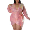 Women's Sequin Hot Stamping Lace Dress – Long Sleeve Nightclub Bodycon Glam Dress