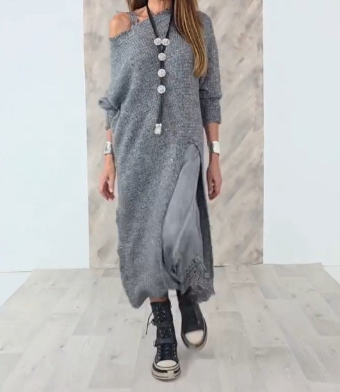 Women's Winter Knitted Solid Color Long Sleeve Two-Piece Lounge Set