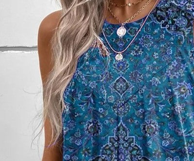 Women's Comfortable Casual Printed Sleeveless Ethnic Style Round Neck Dress