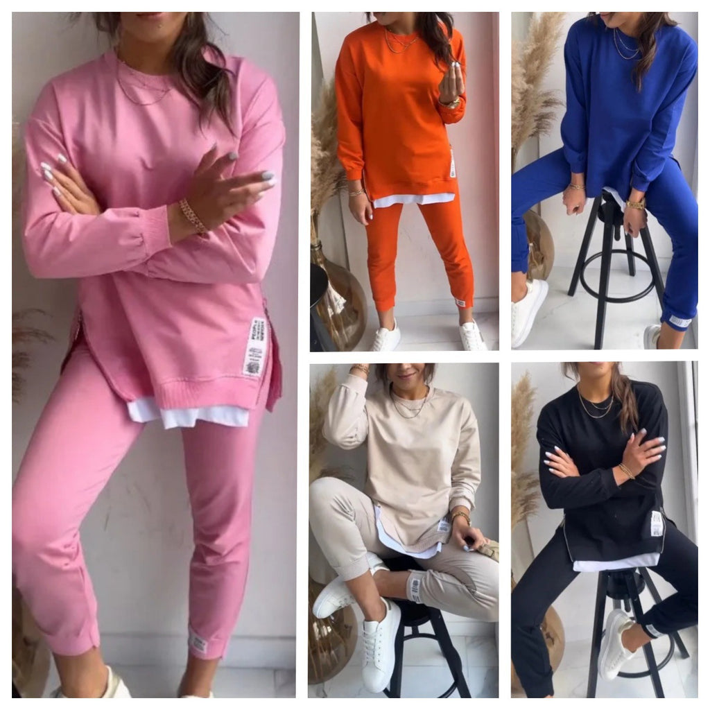 Women's Round Neck Long Sleeve Comfortable Casual 2-Piece Outfit Set