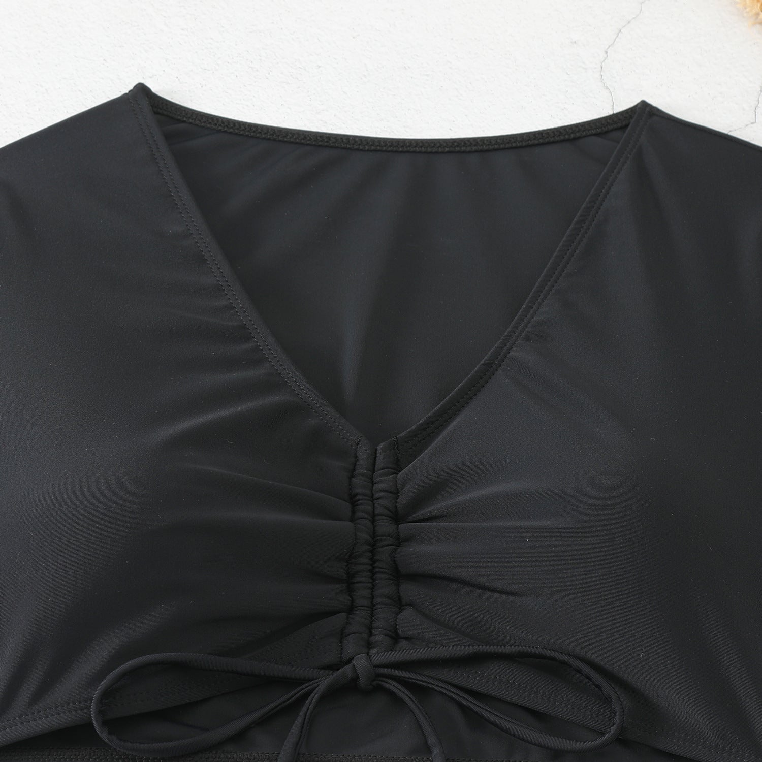 New Solid Color Drawstring Lace-Wrap Chest Bikini with High-Waist Split Bottom