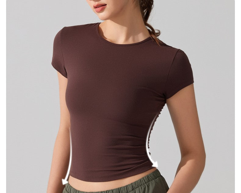 Lightweight Yoga T-Shirt for Women, Nude-Feel Breathable Sports Top, Slim-Fit Short Sleeve Training Shirt for Running, Fitness,