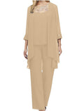 Women's Spring & Summer Solid Color Lace Patchwork Slim Fit Three-Piece Set