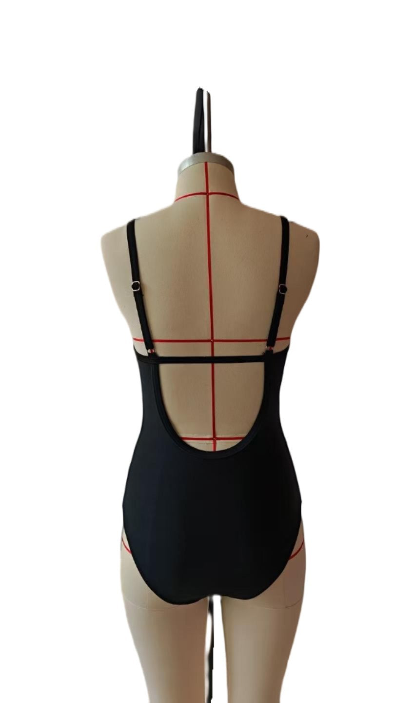 New Double Shoulder Strap Tube Top Bikini Backless One-Piece Swimsuit for Women