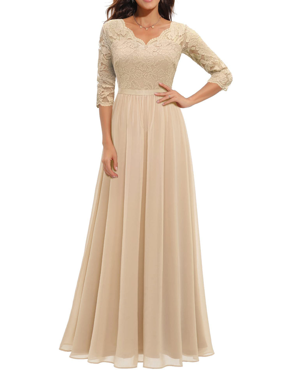 Women’s Lace Splicing Long Waist Noble Dress
