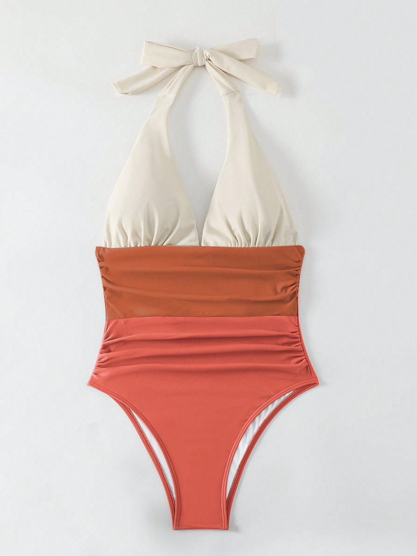 New Color-Matching Deep V Neck Backless One-Piece Bikini Swimsuit for Women