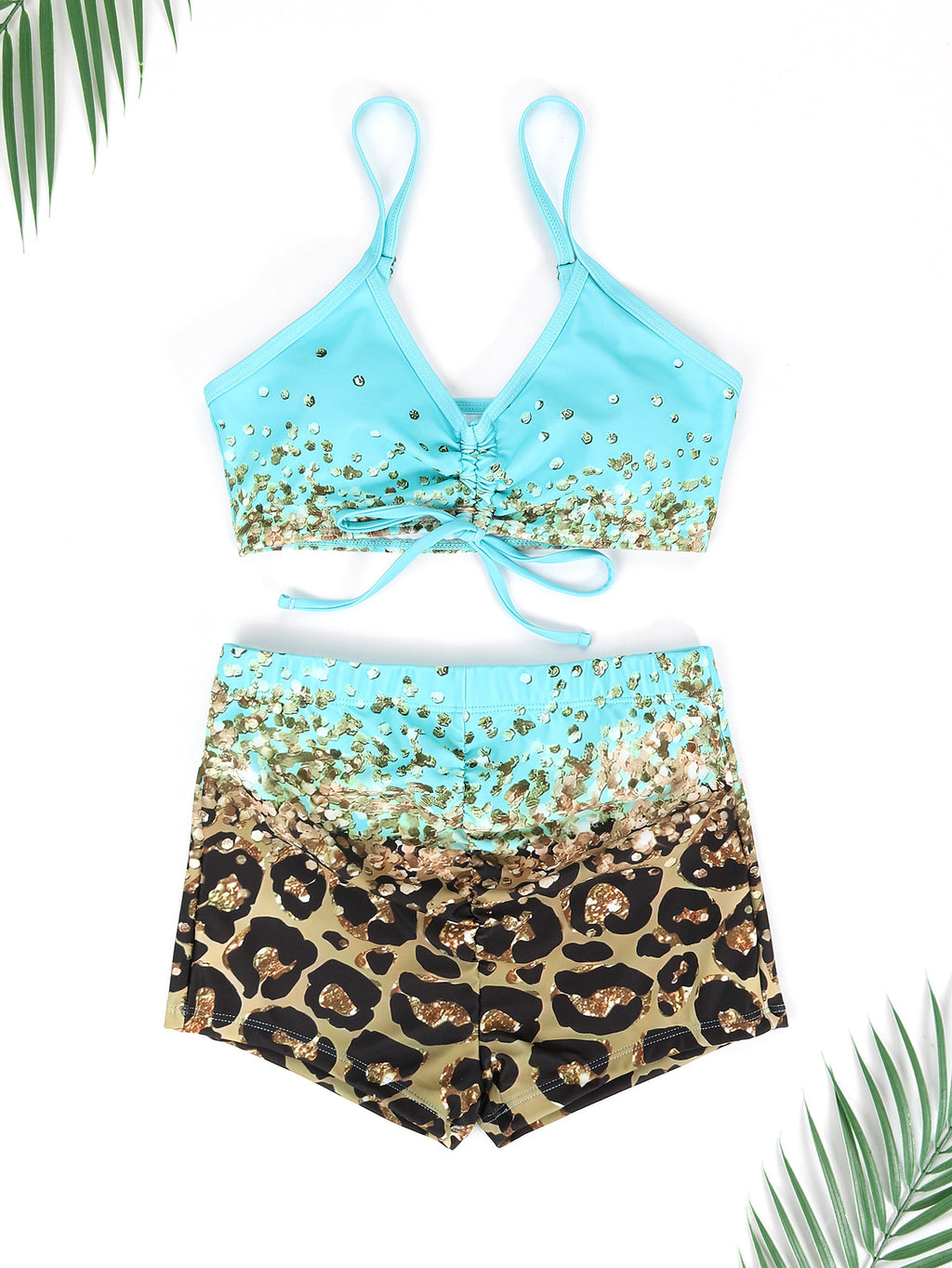 Three-Piece Bikini Set with Printed Split Boxers