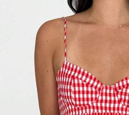 Women's Plaid Print Sleeveless Lace-Up Back Detail Suspender Dress