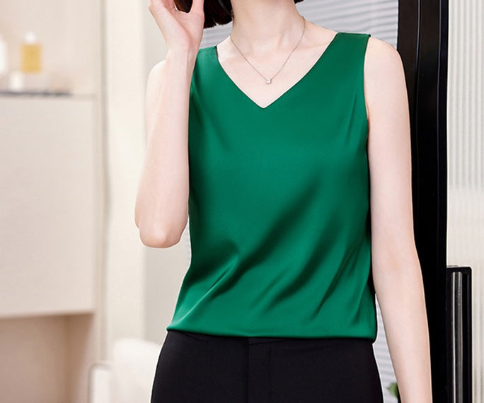 Women's Elegant V-Neck Sleeveless Vest Top - Lightweight Spring & Summer Layering Blouse