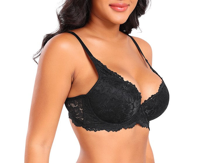 French Lace Underwear Set with Gathered Bra – Elegant Support and Delicate Detail