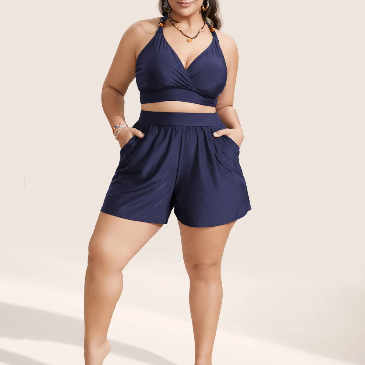 Plus Size Bikini Swimsuit for Women – Two-Piece Quick-Drying Swimwear Set with High-Waist Bottom