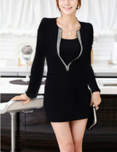 Slim Long Sleeve Bodycon Dress Black