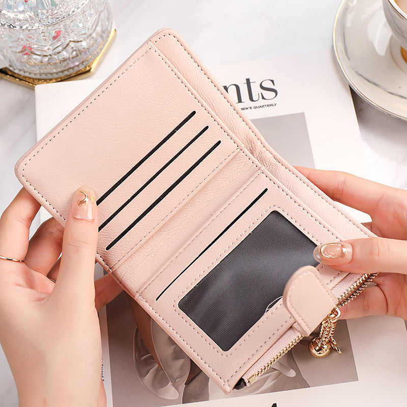 2026 New INS Style Solid Color Women’s Short Wallet with Zipper – Cute PU Leather Coin Purse & Student Card Holder