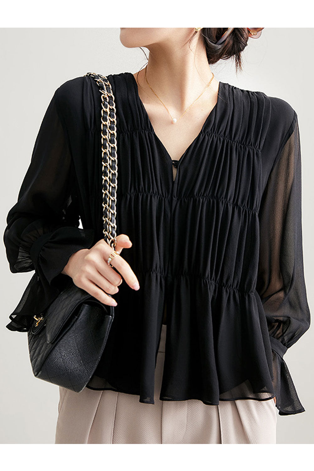 Women's Double Layer Hand Pleated Summer Silk Top
