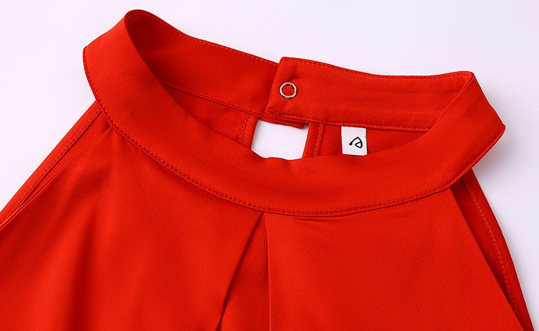 Women's V-Neck Sleeveless Chiffon Satin Shirt - Elegant Summer Lightweight Top
