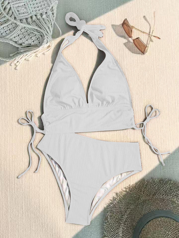 Swimwear Women Solid Color Split Bikini with Special Fabric