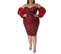Sequin Tube Top Mesh Bodycon Dress – Solid Color Hot Girl Evening Party Skirt