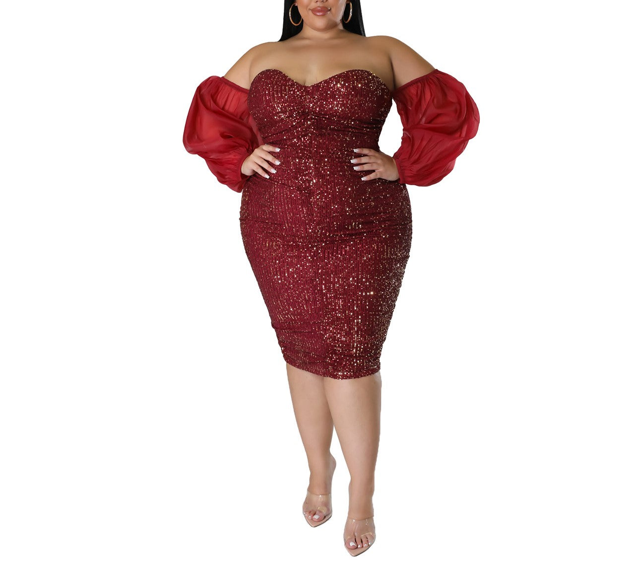 Sequin Tube Top Mesh Bodycon Dress – Solid Color Hot Girl Evening Party Skirt