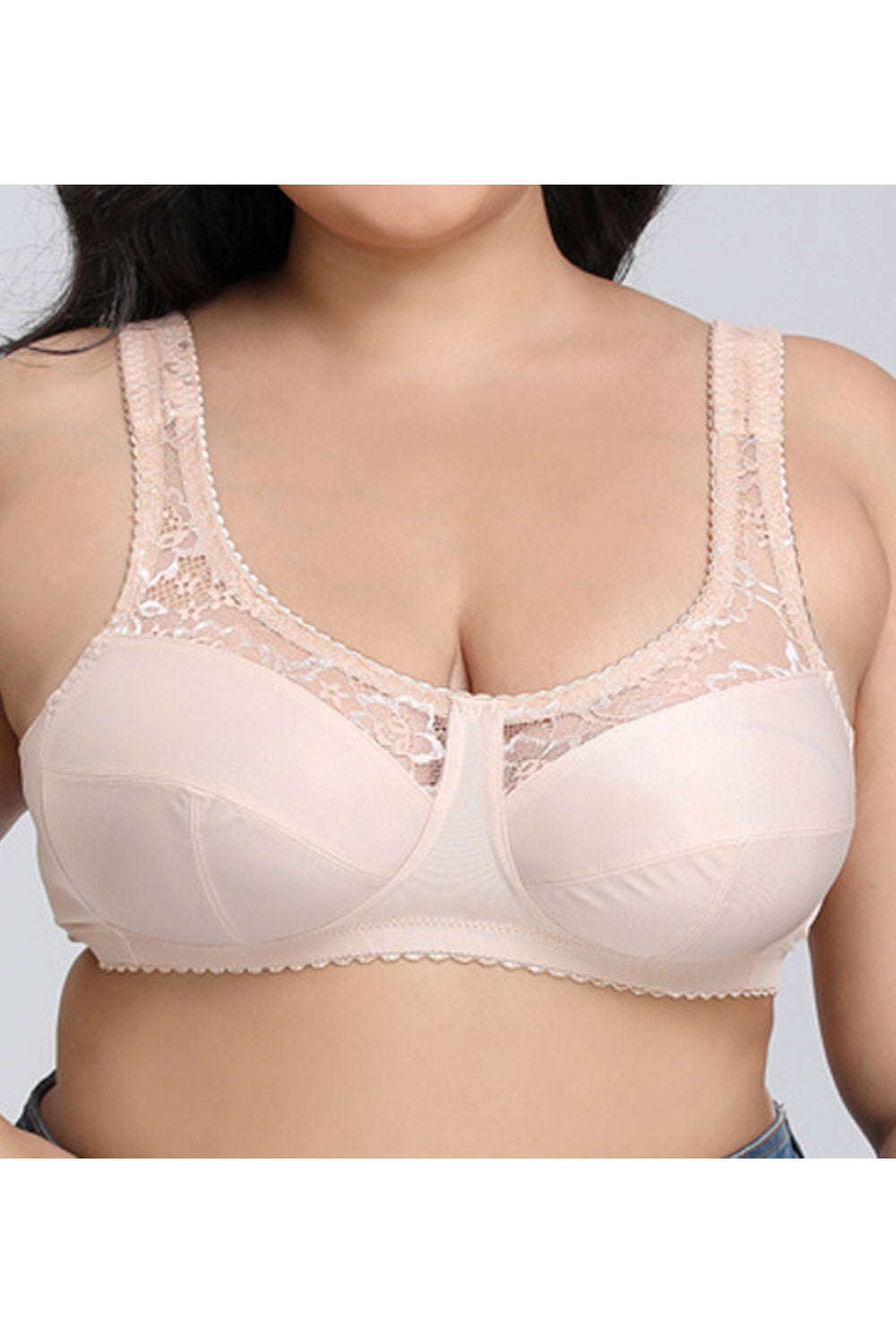 Women Plus Lace Strap Full Coverage Bra Comfort Wireless Unlined Seamless Underwear