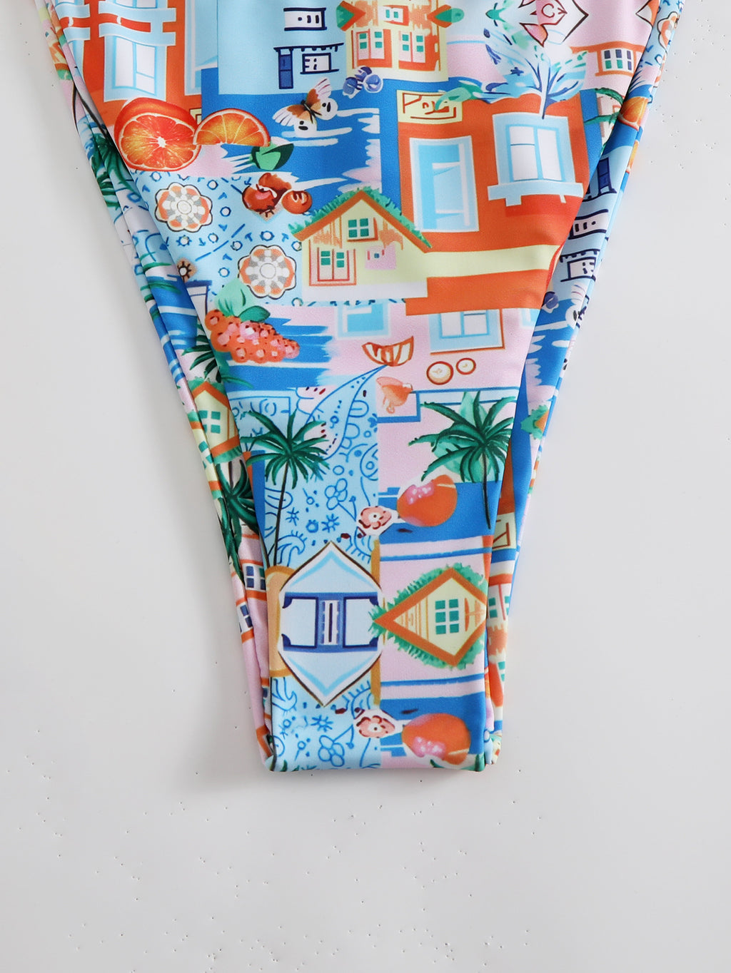 New Digital Print Double Shoulder Strap Deep V Neck Bikini Split Swimsuit