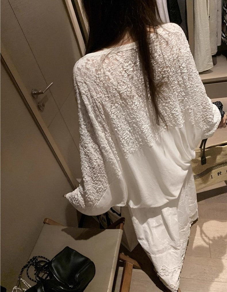 Women's Lace Patchwork Sun Protection Cardigan – Lightweight Summer Open Front Mid-Length Shawl Cover-Up