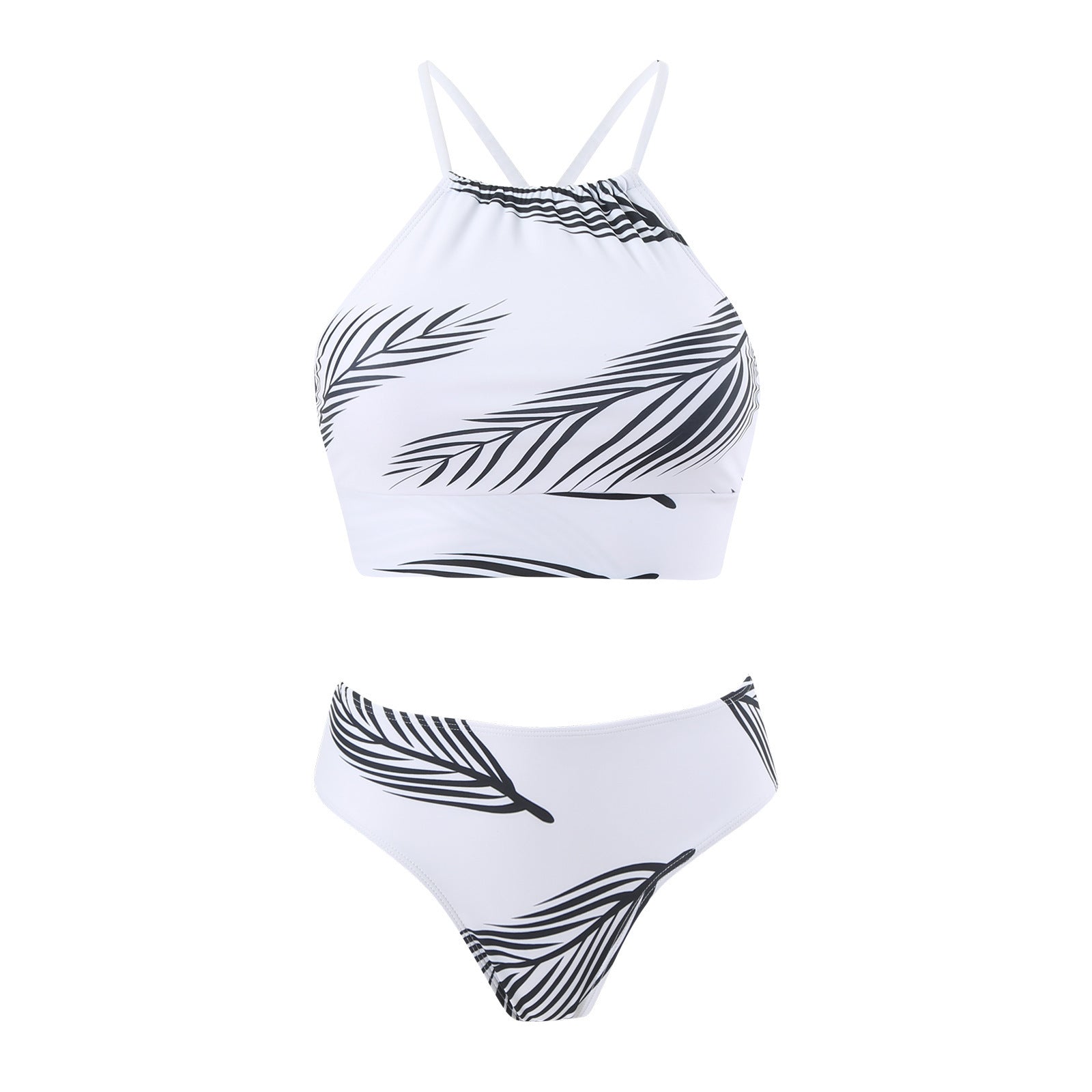 Three-Piece Skirt-Style Sunscreen Swimsuit with Feather Print - Women's Swimsuit