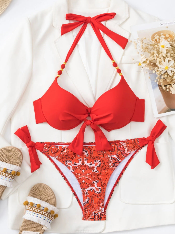 New Style Push-Up Big Bust Tie-Up Bikini - Ethnic Retro Two-Piece Swimsuit