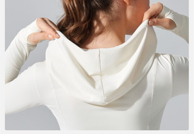 Summer Ice-Feel Original Yarn Sunscreen Hooded Sports Jacket - Lightweight Long Sleeve Tight-Fit Yoga & Running Top
