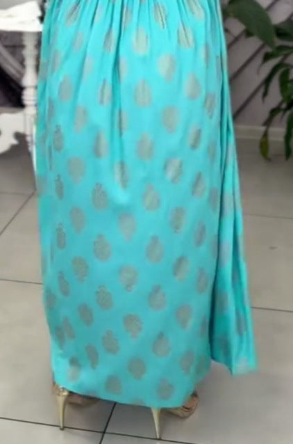 Women's Fashion Printed V-Neck Drawstring Waist Dress