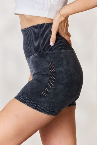 Women's Zenana Washed Wide Waistband High Waist Shorts