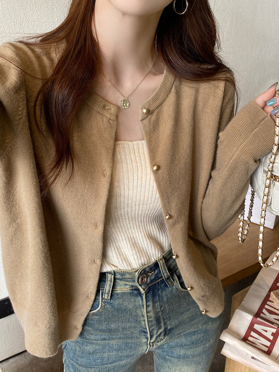 Women's Thin Knit Long Sleeve Cardigan - Gray Spring and Autumn Outerwear
