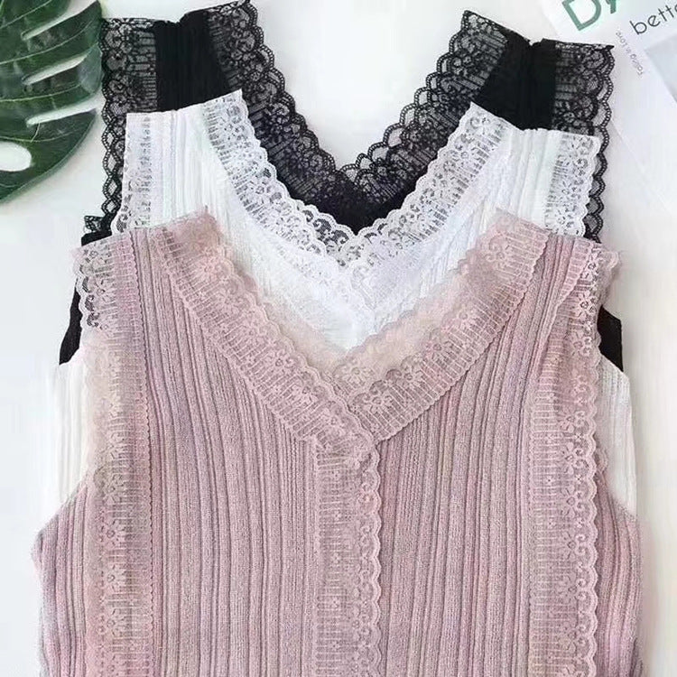 Women's Sweet V-Neck Hollow-Out Lace Knitted Vest