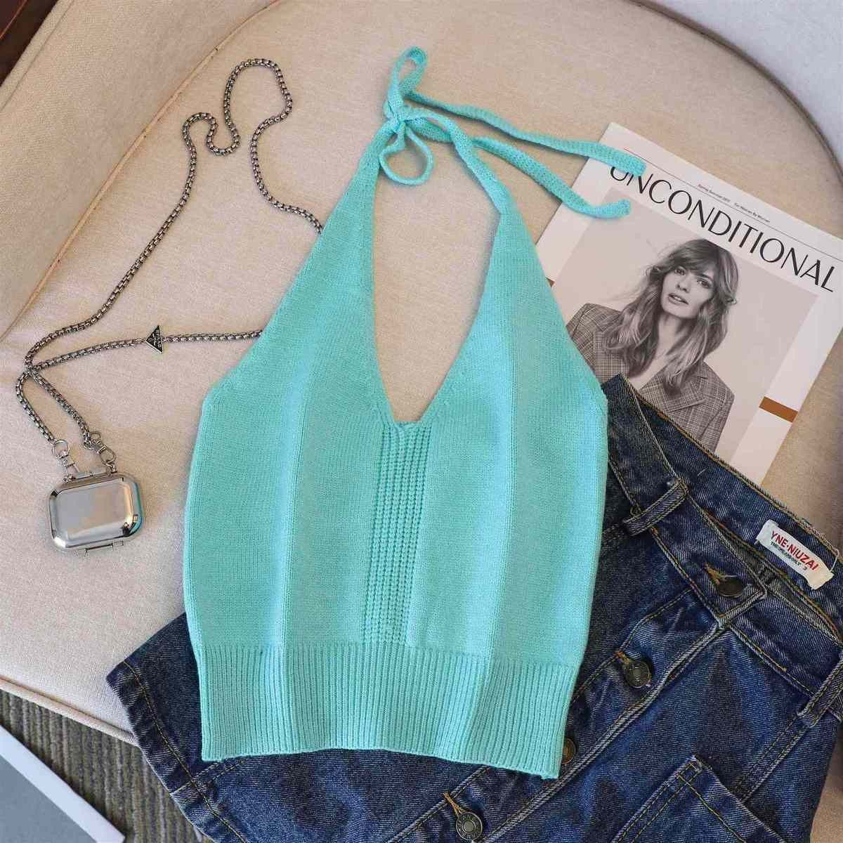Girls' Summer V-Neck Lace-Up Vest – Baby & Kids Solid Color Sling Top - RAC26JP5506BATT