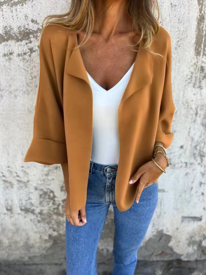 Women's Autumn Solid Color Lapel Long Sleeve Casual Cardigan Jacket – Lightweight Open Front Outerwear