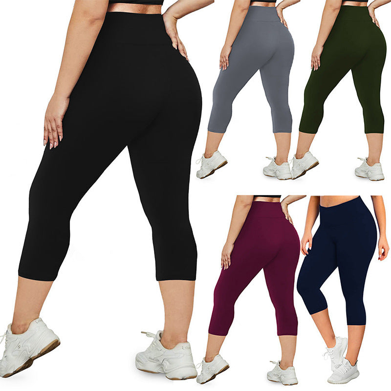 Plus-Size High-Waisted Hip-Lifting 7/8 Length Summer Yoga Pants