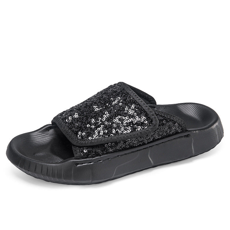 Women's Summer Sequined Platform Sandals - Comfortable Beach Slip-On Slippers