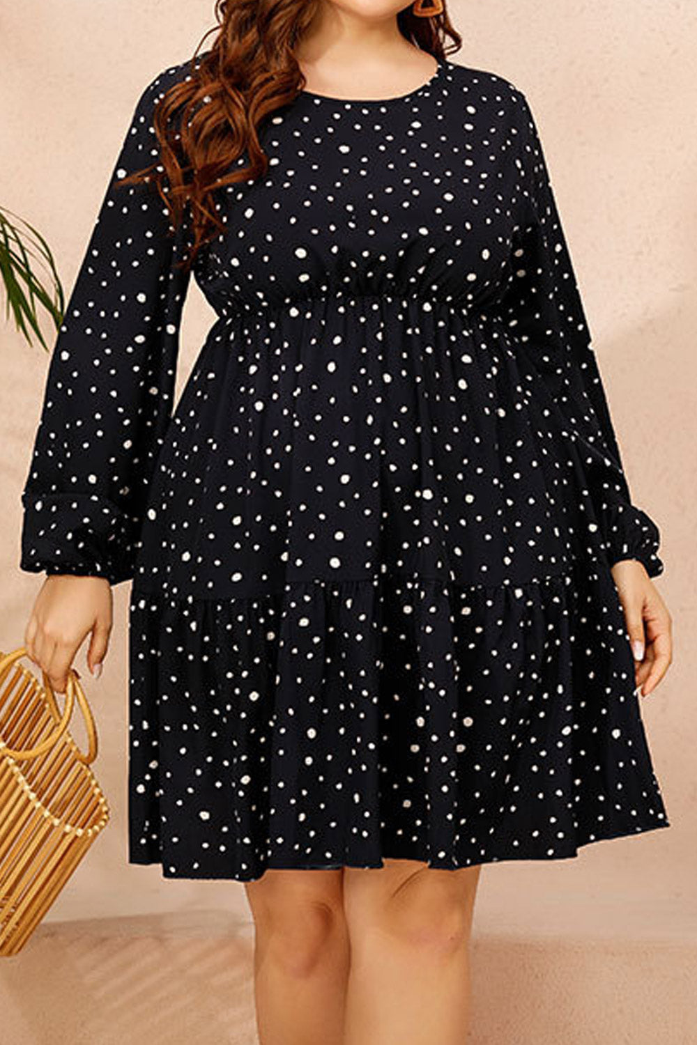 Women Plus Long Sleeve Chiffon Elastic High Waist Elegant Party Dress