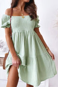 Women Summer Stylish Off Shoulder Slash Neck Loose Mini Dresses