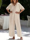 Women's Solid Color Top and Wide-Leg Pants Casual Two-Piece Set