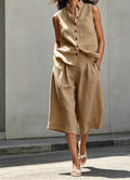 Women's Summer Casual Sleeveless Cotton Linen Shorts Set