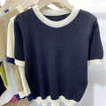 New Summer Color-Blocked Soft Knit Short-Sleeve Sweater for Women