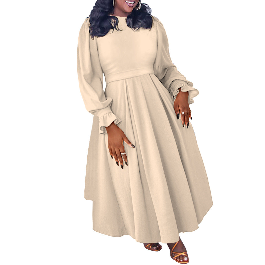 Elegant Plus Size Autumn Winter Banquet Dress for Women – A-Line Big Skirt Formal Gown, Long Sleeve Evening Party Dress