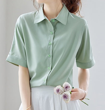 Women's Casual Light Yellow Short Sleeve Shirt - Lightweight Design