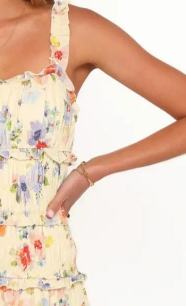 Spring and Summer Sleeveless Floral High-Waisted Casual Dress for Women